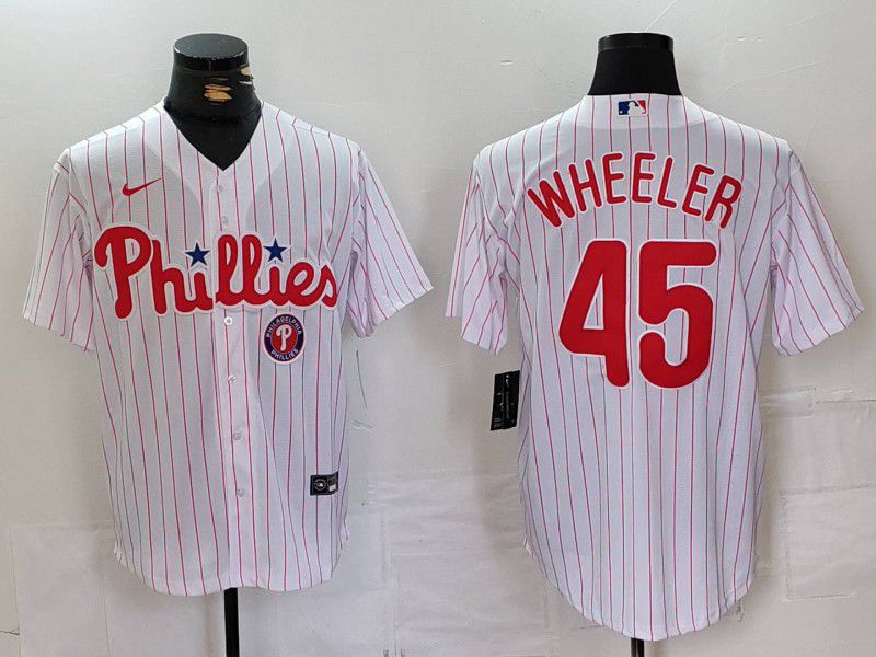 Men Philadelphia Phillies 45 Wheeler White stripe Nike Game 2024 MLB Jersey style 3